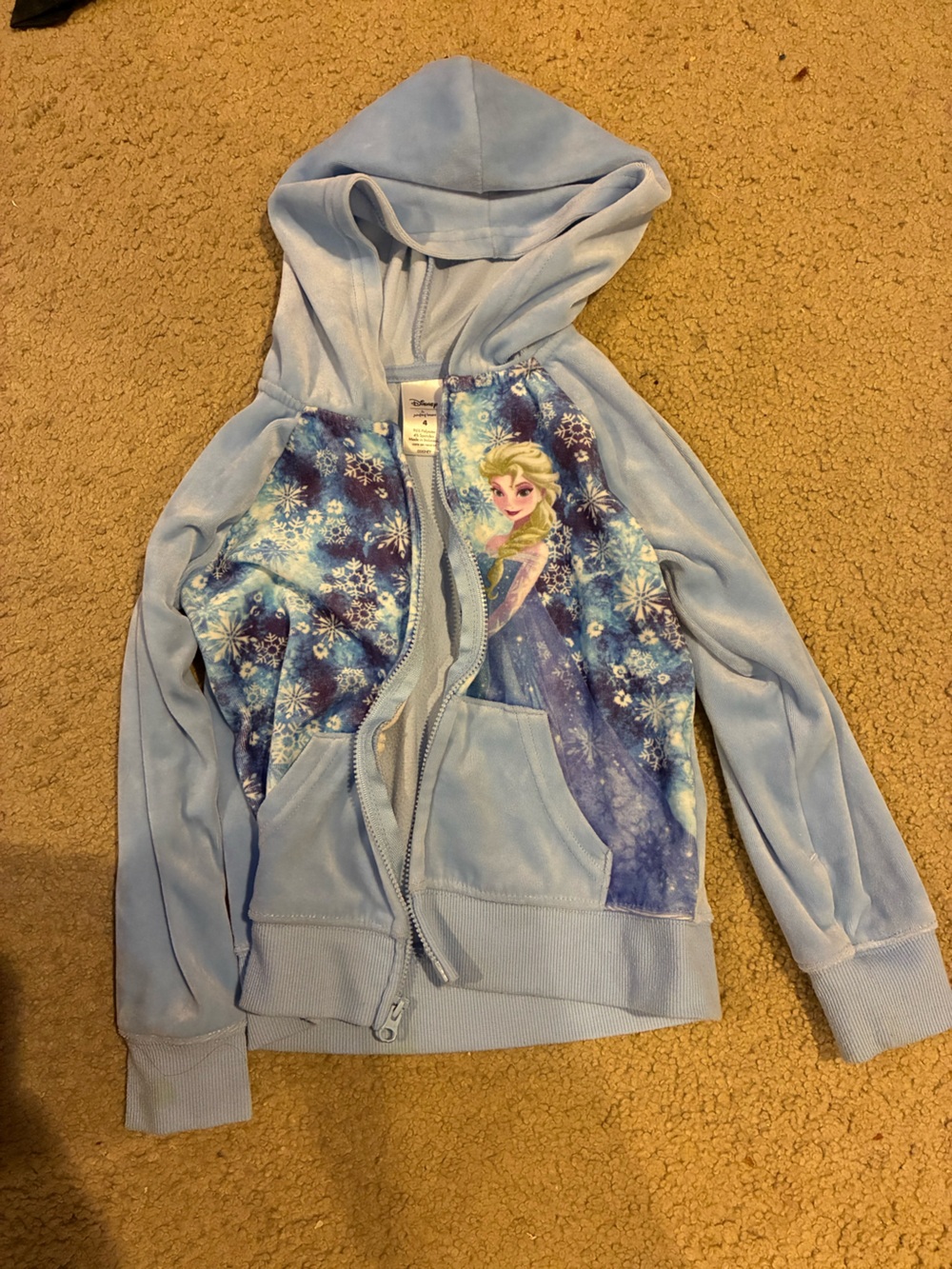 Light Blue Girls' Frozen-Themed Zip Hoodie Velour Jacket